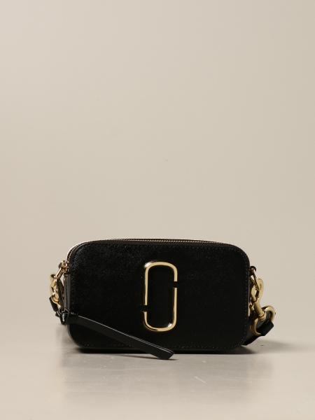 MARC JACOBS: The Logo Strap Snapshot bag in saffiano leather - Black ...