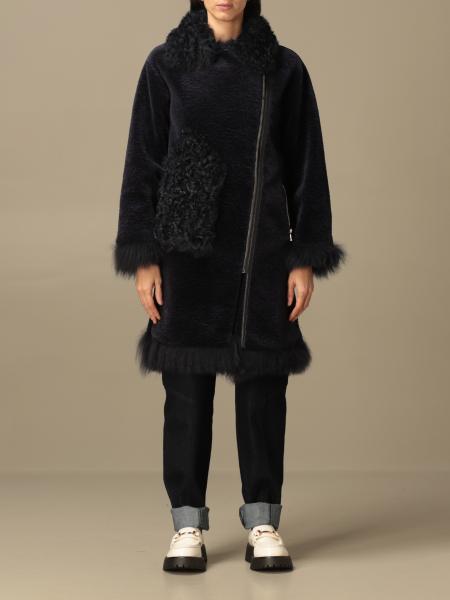Diego M donna: Cappotto Diego M in lana con pelliccia di pecora