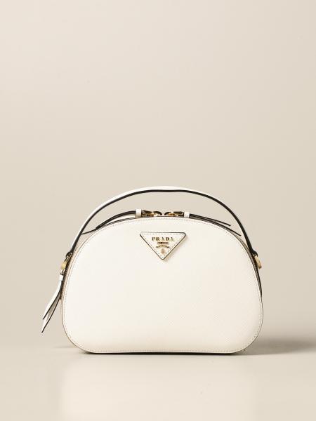 PRADA: Odette bag in saffiano leather - White | Prada mini bag 1BH123 NZV  online on 