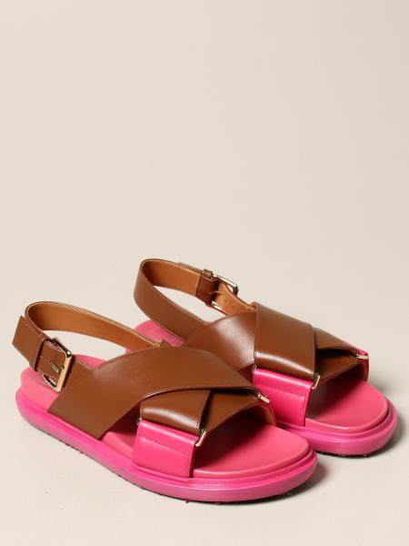 MARNI: Fussbett leather sandal - Pink | Flat Sandals Marni 