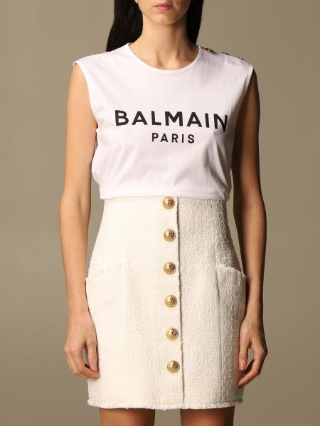 T-shirt Balmain in cotone con logo e bottoni