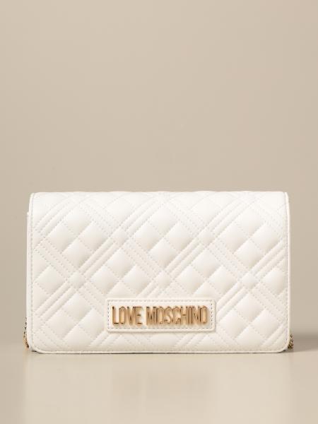 LOVE MOSCHINO: shoulder bag in quilted synthetic nappa leather - White ...