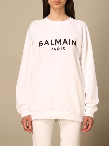 BALMAIN: crewneck sweatshirt in cotton with logo - White | Balmain ...