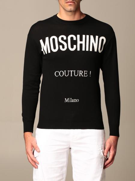 MOSCHINO COUTURE: crewneck sweater with jacquard logo - Black ...