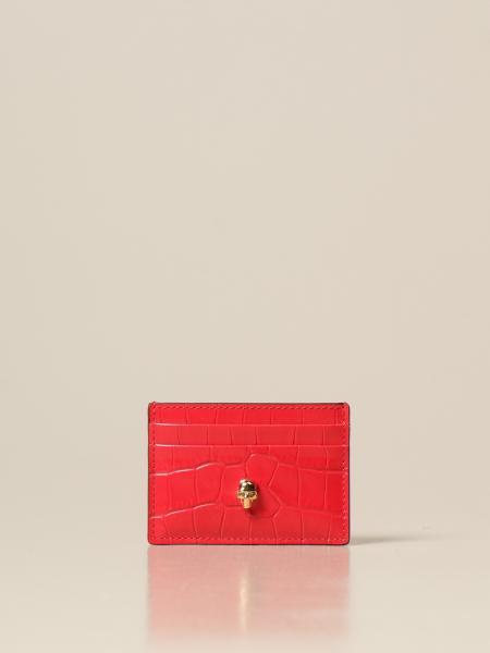 Porta carte di credito Alexander McQueen in pelle con stampa cocco