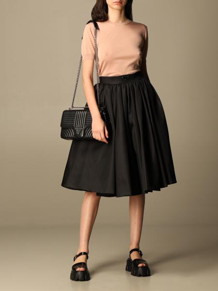 PRADA: wide skirt in re-nylon gabardine - Black | Skirt Prada 21X8881