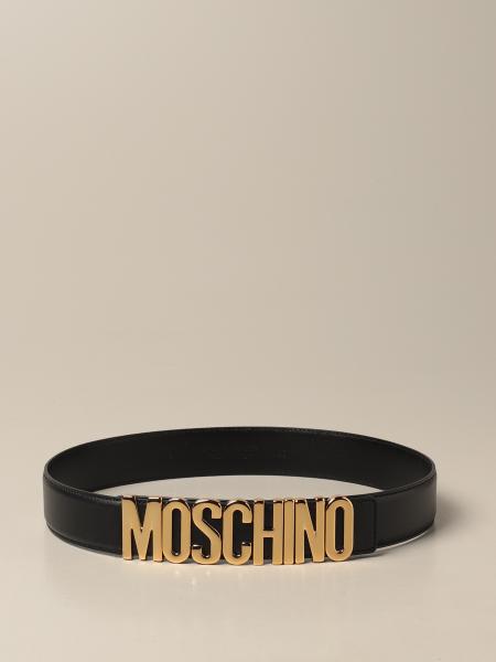 Cintura Moschino Boutique in pelle con fibbia lettering