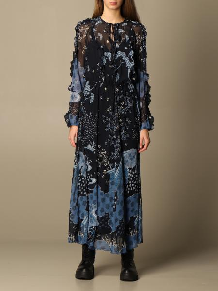 Rusten faldt George Hanbury RED VALENTINO: long dress with floral pattern - Blue | Red Valentino dress  VR3VAB20 5M1 online on GIGLIO.COM