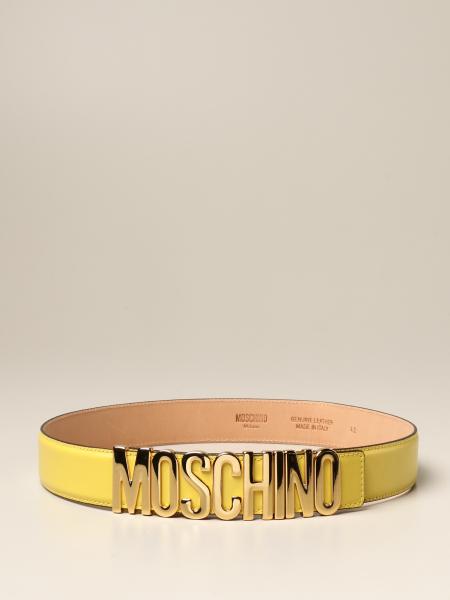 MOSCHINO COUTURE: leather belt with lettering buckle - Yellow ...