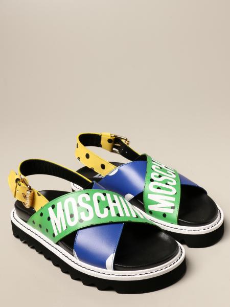 moschino abstract leather flat sandals