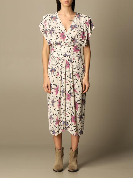 ISABEL MARANT long dress with floral pattern - Ecru | Isabel Marant dress RO186021P028E online on GIGLIO.COM