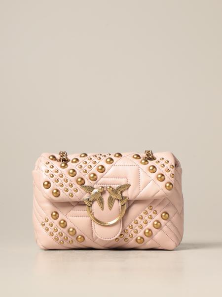 PINKO: Love mini Puff bag in quilted nappa with studs | Crossbody Bags Pinko Women Blush Pink 