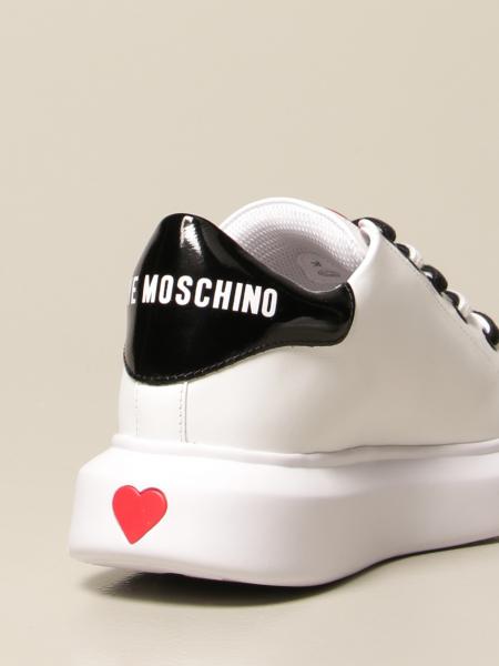 LOVE MOSCHINO: lace-up sneakers with heart - White | Love Moschino ...