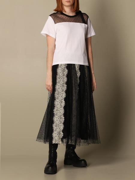 RED VALENTINO: T-shirt in cotton and point d'esprit tulle | T-Shirt 
