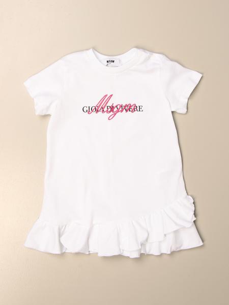 MSGM KIDS: cotton t-shirt dress with logo - White | Msgm Kids romper ...