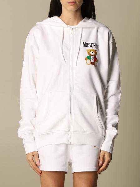 MOSCHINO COUTURE: hoodie in cotton with teddy logo - White | Moschino ...