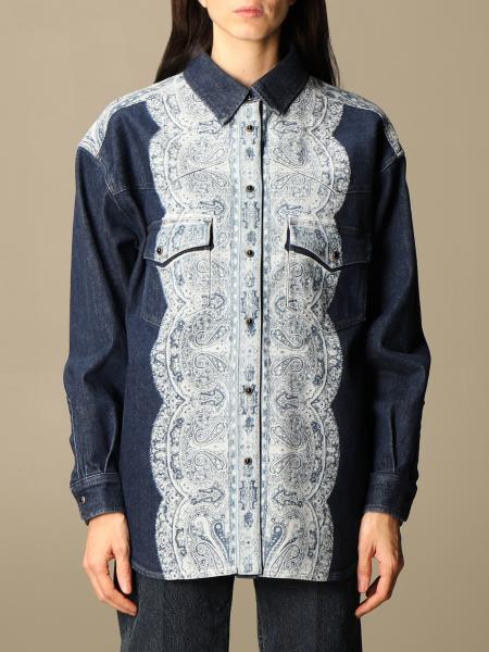 ETRO: denim jacket in paisley print denim - Multicolor | Etro jacket