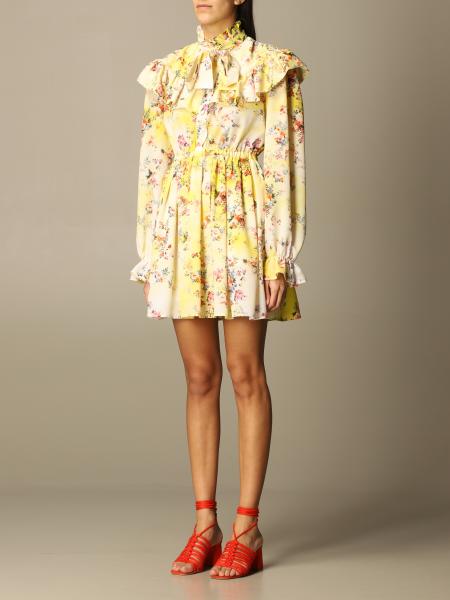 MSGM: short dress with floral pattern - Yellow | Dress Msgm 