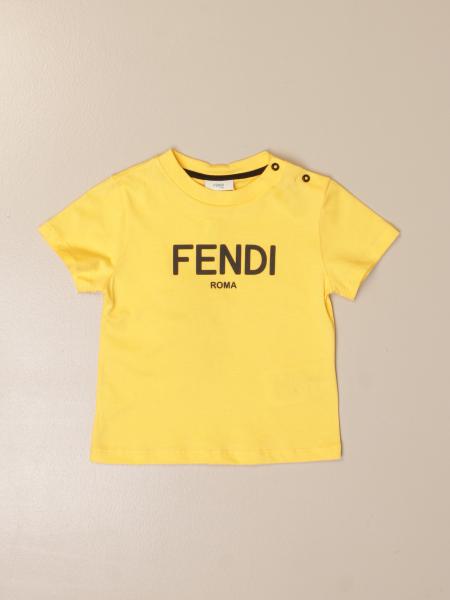 FENDI: cotton T-shirt with logo - Yellow | Fendi t-shirt BUI019 AEXL ...