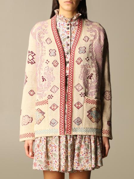ETRO: cardigan in patterned linen blend - Beige | Etro cardigan 14724 ...