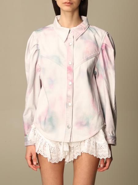 ISABEL MARANT ETOILE: denim shirt with tie dye print - Pink | Isabel Etoile shirt online on GIGLIO.COM