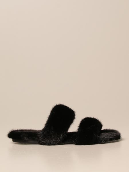 Sandalo flat Saint Laurent in pelliccia di visone
