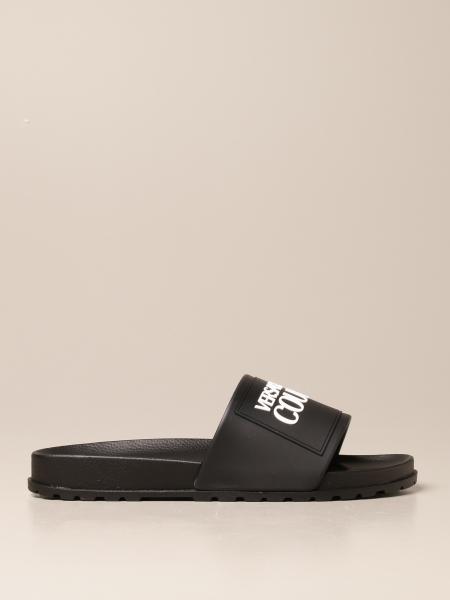 VERSACE JEANS COUTURE: rubber sandal with logo - Black | Versace Jeans ...