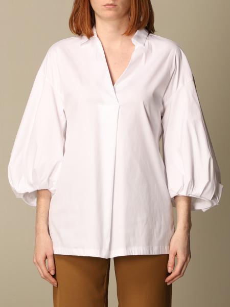 FABIANA FILIPPI: v-neck shirt in cotton blend - White | Fabiana Filippi ...