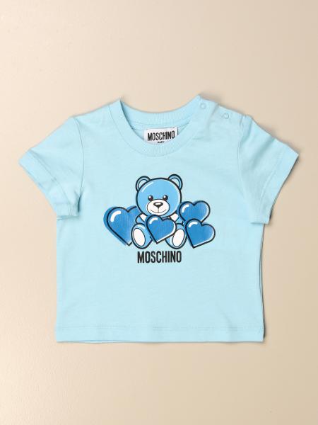 MOSCHINO BABY: cotton t-shirt with teddy hearts - Gnawed Blue ...