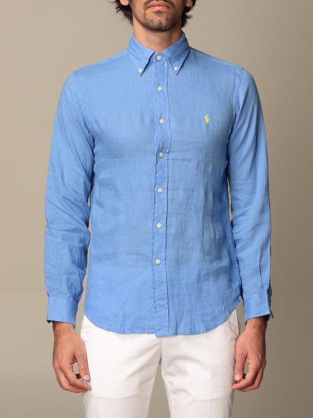 POLO RALPH LAUREN: linen shirt with button down collar - Gnawed Blue | Polo  Ralph Lauren shirt 710829453 online on 