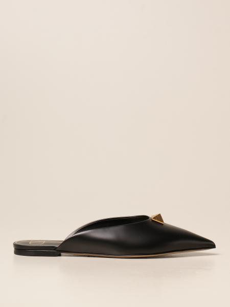 VALENTINO GARAVANI: Roman Stud Flat Mules In Leather With Maxi Stud ...