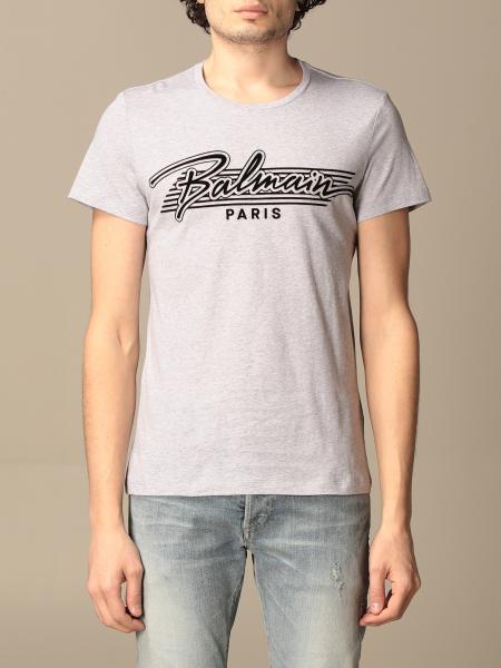 BALMAIN: cotton t-shirt with logo - Grey | Balmain t-shirt VH1EF000B036