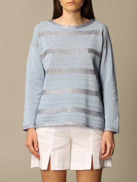 D.EXTERIOR: crewneck sweater in lurex cotton blend - Gnawed Blue