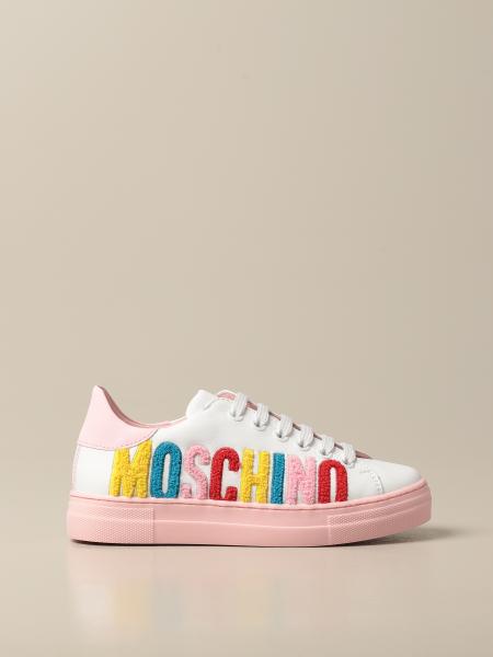 Moschino Baby lace-up sneakers in leather with colored logo