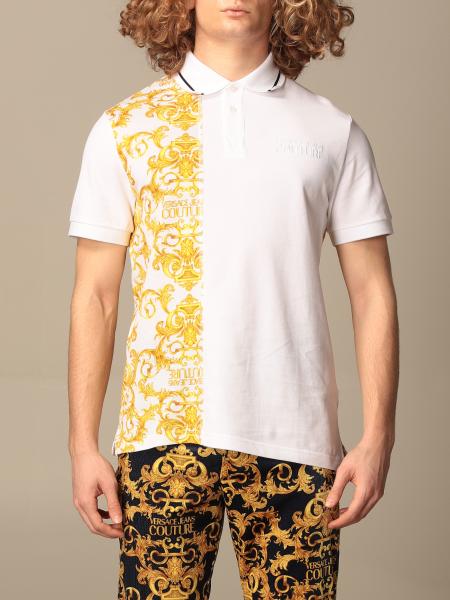 VERSACE JEANS COUTURE: polo shirt in piqué cotton with baroque print ...