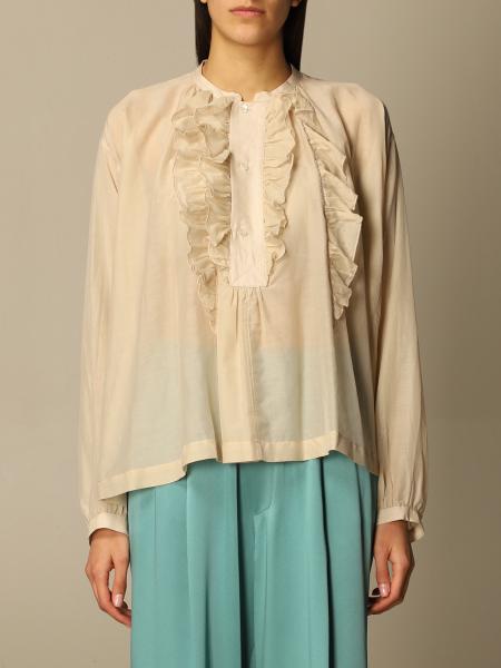 SEMICOUTURE: shirt in cotton and silk blend with rouches - Beige ...