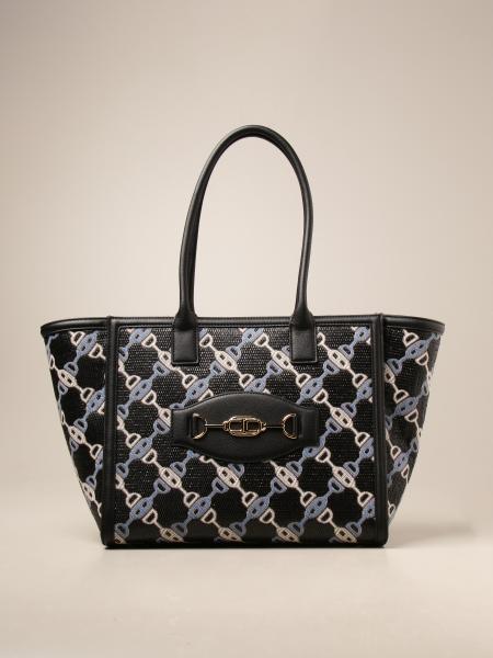 ELISABETTA FRANCHI: bag in jacquard raffia - Black | Elisabetta Franchi ...