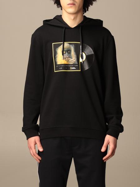 ARMANI EXCHANGE: hoodie with print - Black 1 | Armani Exchange