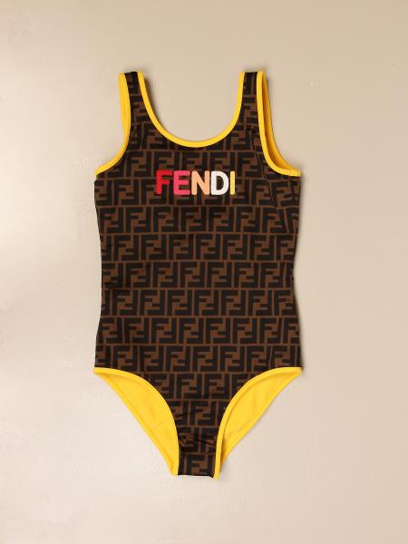 FENDI: one-piece swimsuit with FF monogram - Orange | Fendi swimsuit ...