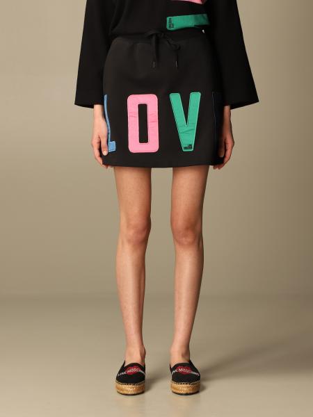 LOVE MOSCHINO: short skirt with logo - Black | Love Moschino skirt ...