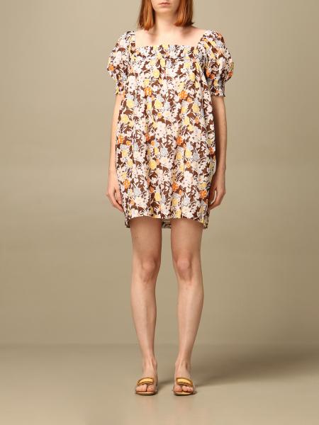 TORY BURCH: short dress with floral pattern - Brown | Tory Burch dress  82025 online on 