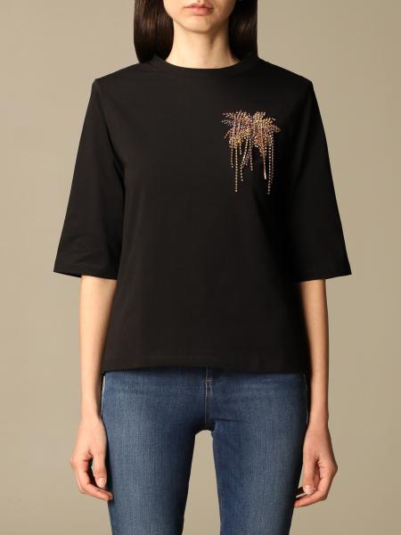 LIU JO: T-shirt con strass - Panna | T-Shirt Liu Jo TF2123J6040 online su