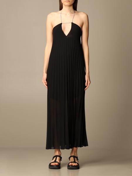 PATRIZIA PEPE: long pleated dress - Black | Patrizia Pepe dress 2A2215 ...
