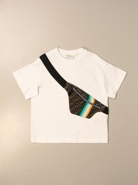 FENDI: cotton T-shirt with pouch print - White | Fendi t-shirt JMI333 ...