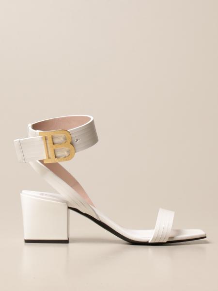 BALMAIN: leather with logo White | Balmain heeled sandals VN0UH599LGDT online on GIGLIO.COM
