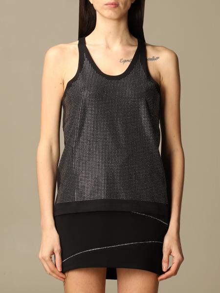 PATRIZIA PEPE: tank top in micro rhinestones - Black | Patrizia Pepe ...