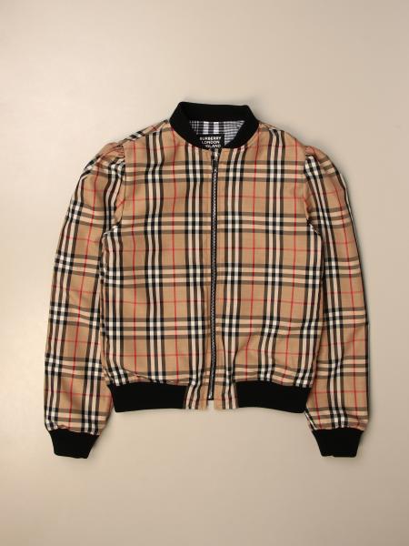 BURBERRY: reversible bomber jacket in polyester with vintage check ...
