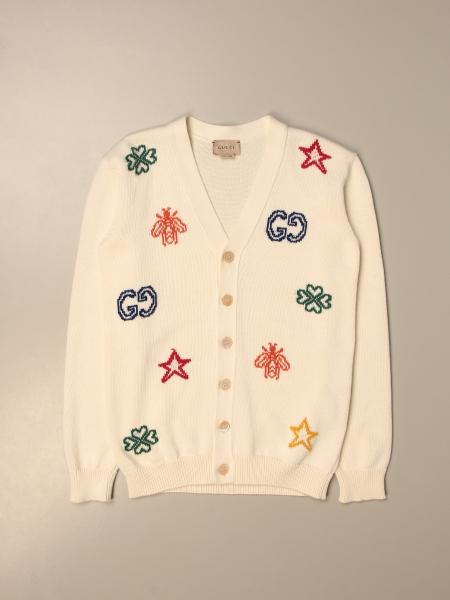 GUCCI: cardigan in cotton with multi embroidery - White | Gucci jumper  639473 XKBMX online on 