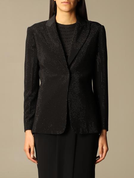 Emporio Armani women: Emporio Armani single-breasted blazer with all-over micro rhinestones