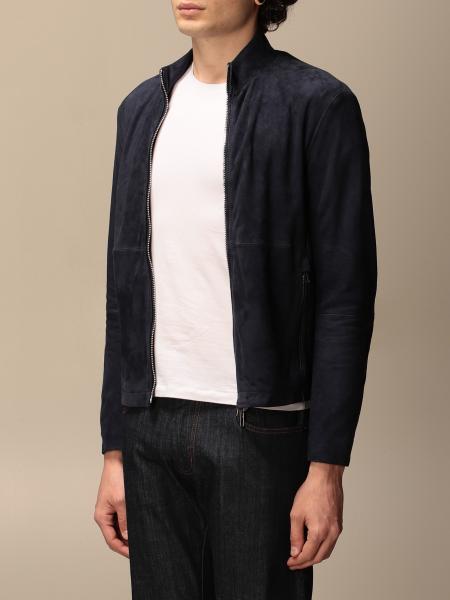 EMPORIO ARMANI: jacket with zip in suede - Blue | Emporio Armani jacket  A1R20P A1P22 online on GIGLIO.COM